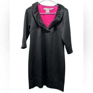 Gretchen Scott Ruffle Neck 3/4 Sleeve Shift Dress Black